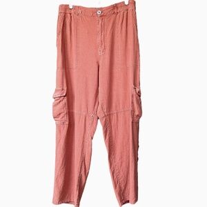 Anthropologie Pilcro Rust Linen‎ Blend High Rise Relaxed Leg Cargo Pant Sz 32